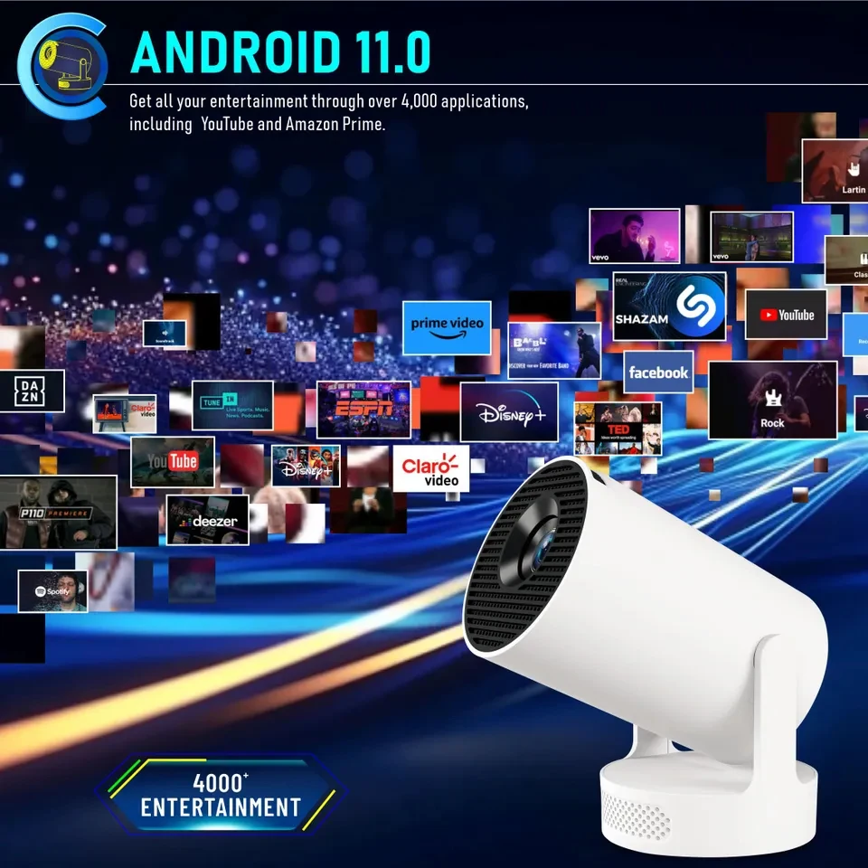 HY300 Ultra 4K Android 11 Portable Projector 12000 Lumens WiFi 6 BT5.4 Outdoor Theater 5W HiFi Speaker 720P HD Supported HY300
