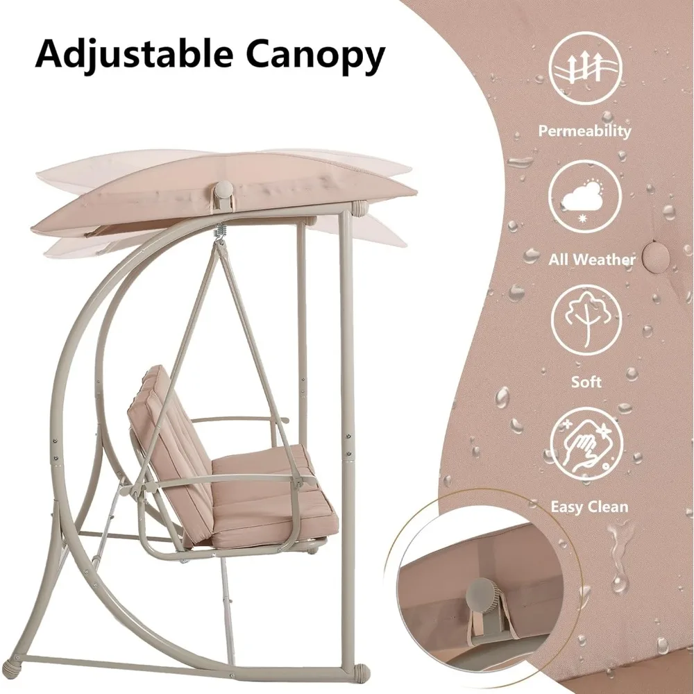 أرجوحة الشرفة الحديثة مع حامل، أرجوحة فناء خارجية تتسع لـ 3 أشخاص مع مظلة، أرجوحة الفناء الخلفي لجميع الأحوال الجوية للبالغين، فناء 2 في 1 #5