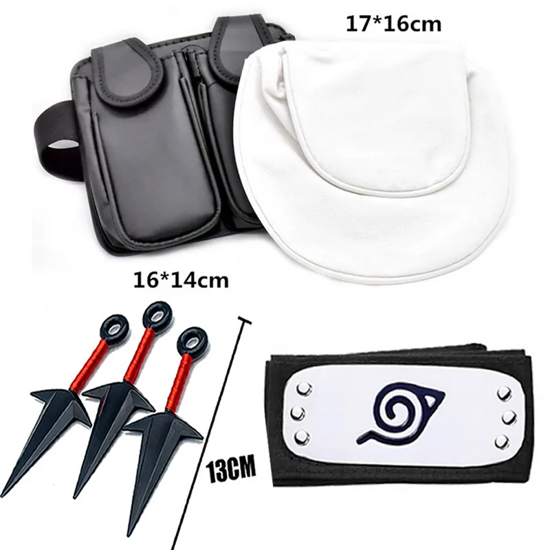 6pcs/SET Anime Cosplay Naruto Accessories Weapon Ninja Bag Kunai Headbands Shuriken Prop Akatsuki Kakashi Action Figure Toy Gift