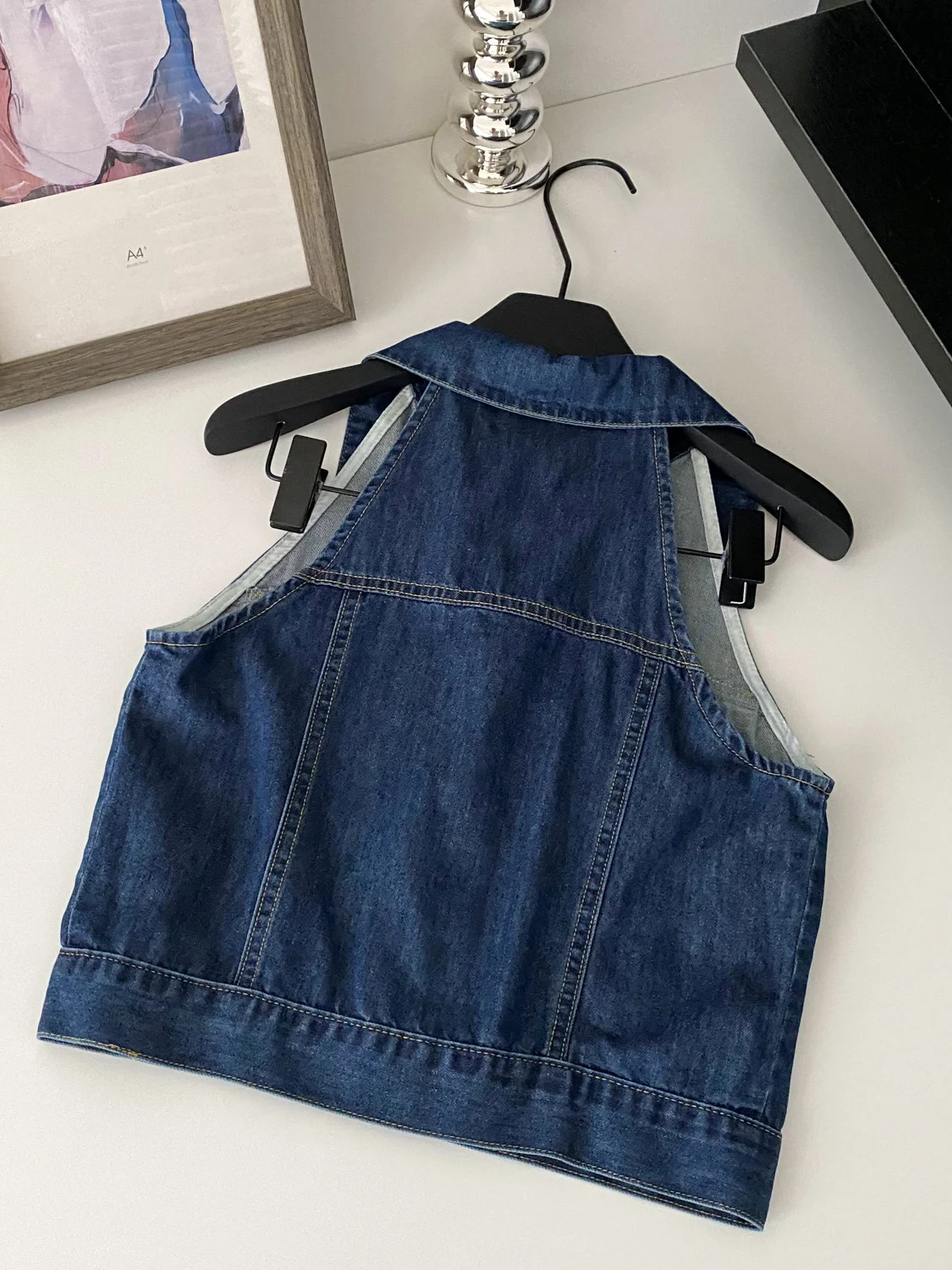 Ele ort Svel Ne Denim Top Women's Summer Faion อเนกประสงค์ Vintage Sle Commute Fit ปิดปุ่มเดียว