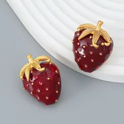 Women Strawberry Earrings Fashion Cute Alloy Enamel Exaggerated Studs For Ladies