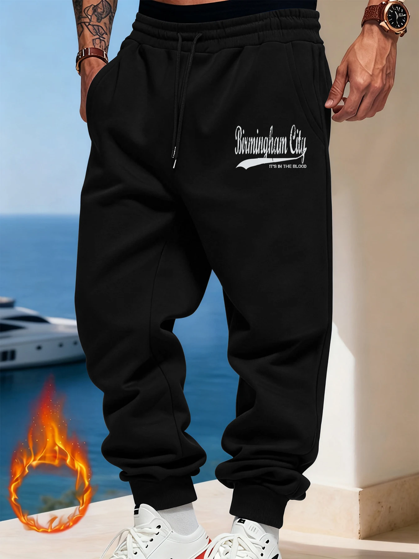 Birmingham City Letter Prints Male Sweatpants Pocket Fleece Long Pant Comfortable Jogging Britches Comfy All-Match Trousers