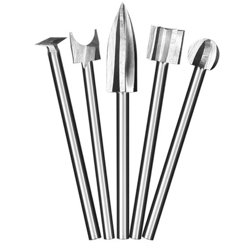 Juego de brocas para grabado de madera, fresas, bordes afilados de acero, herramientas de perforación para carpintería, cuchillos para tallar madera, 5 uds.