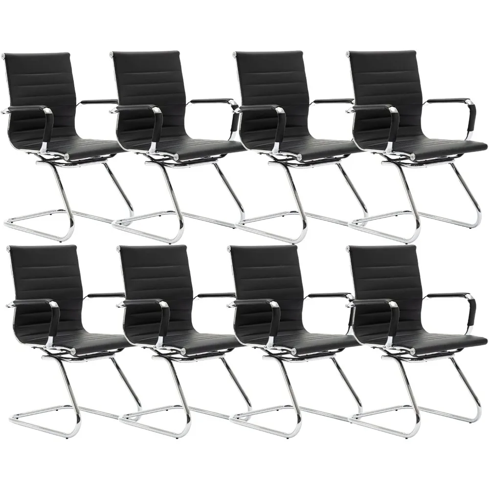 

Leather Office Guest Chairs & Reception Chairs Set of 8, Modern Waiting Room Chairs with Arms, Desk Chair no Wheels with Sled