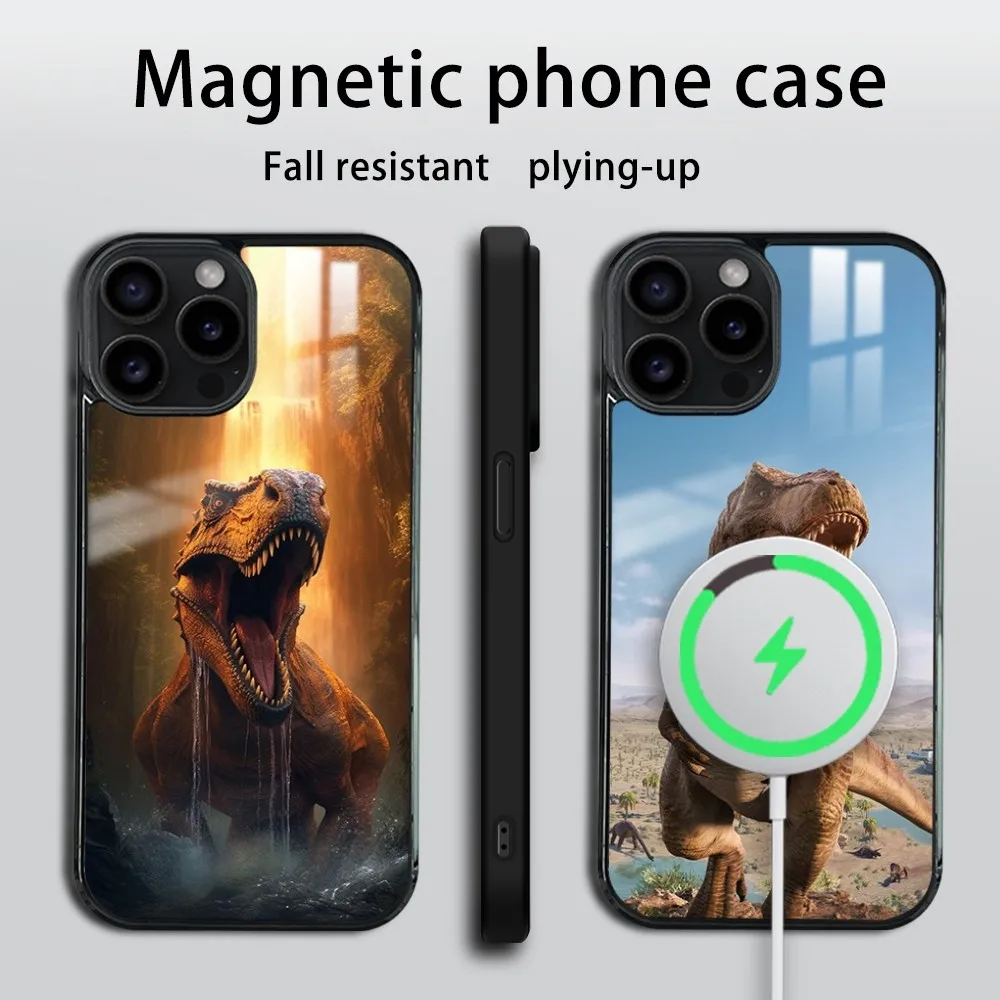 J-Jurassic Park Dinosaur World Phone Case For iPhone 16 15 14 13 12 11 PRO MAX PLUS Mini Magnetic wireless mirror phone case