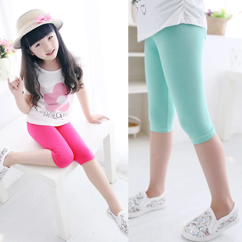 Summer Modal children's leggings candy colored girls' leggings 5-point pants  Eye catching candies, vibrant colors that