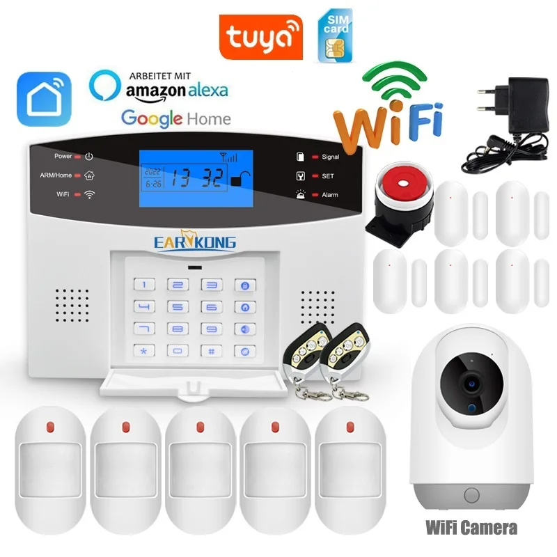 Top Tuya WiFi Smart Home Alarm System GSM Security Burglar Alarms 433MHz Wireless Door Window Smoke Gas Leak Detector Water