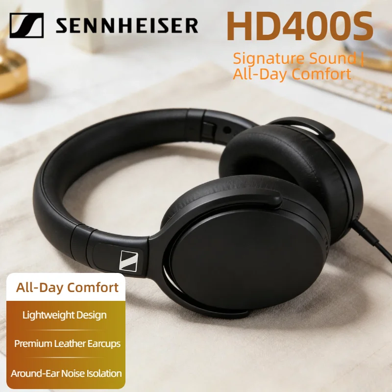 

Проводные наушники Sennheiser HD400S с шумоподавлением, стереозвуком, глубокими басами, складные, с микрофоном, накладные, для смартфона, для путешествий, высокое качество
