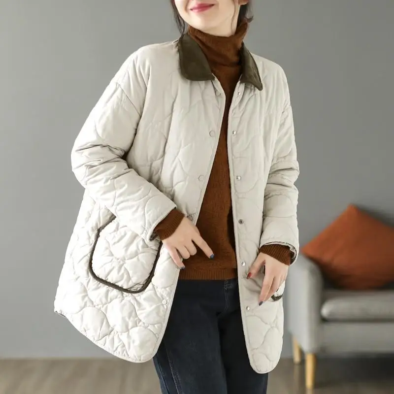 Winter New Women's Down Cotton Jacket Commuter Splicing Collar Casual Cotton Jacket