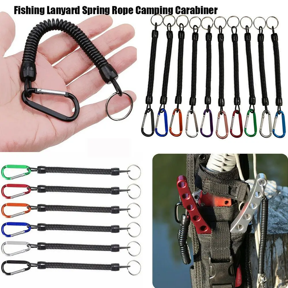 Secure Flexible Hiking Tools Tackle Keyring Retractable Elastic Spring Rope Fishing String Lanyards Carabiner