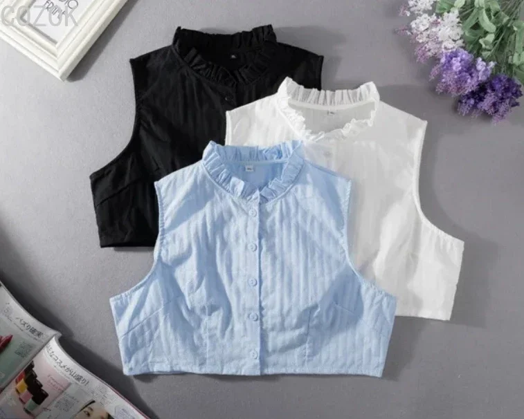 Autumn Winter New Linen Women's Shirt Fashion Lotus Leaf Fake Collar for Women with Detachable Collars