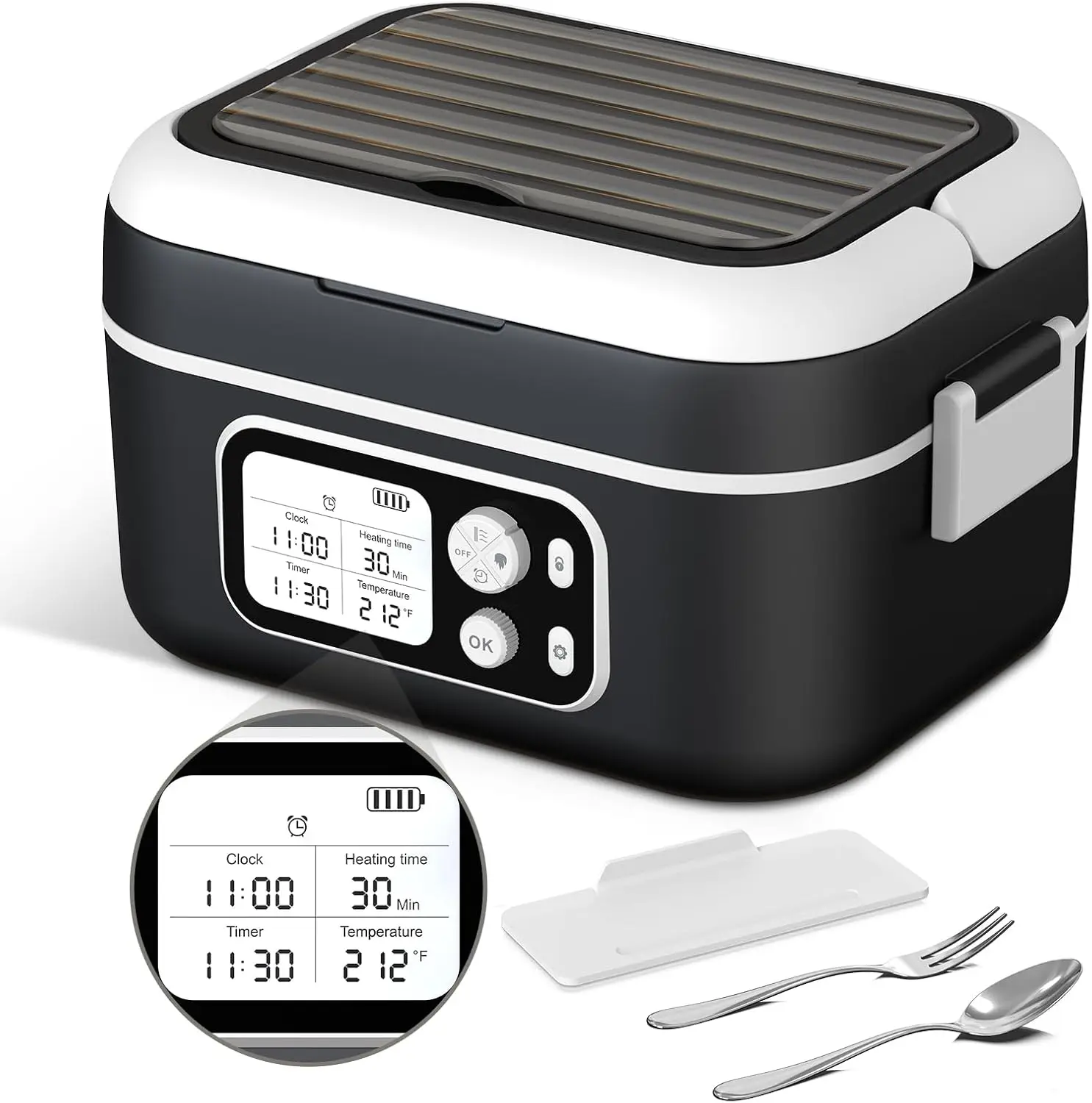 

Portable Electric Heated Lunch Box, 1.5L 24000mAh Rechargeable, Smart Timer, Even Heating for Office & Outdoor
