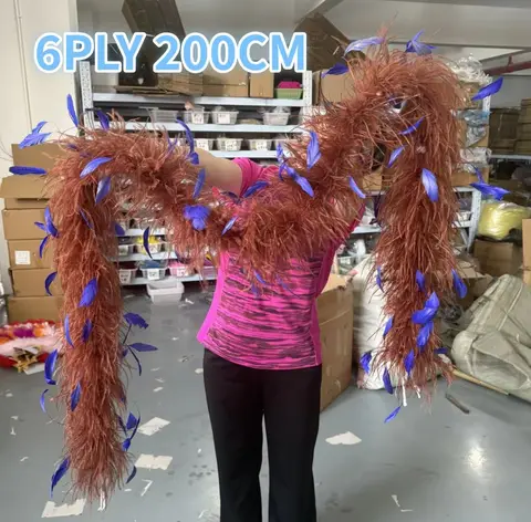 3 6 10Ply Coffee Ostrich Feathers Boa Long Add Blue Rooster Feather Trim for Party Cosplay Costume Dress Decor Plumes Boa Scarf