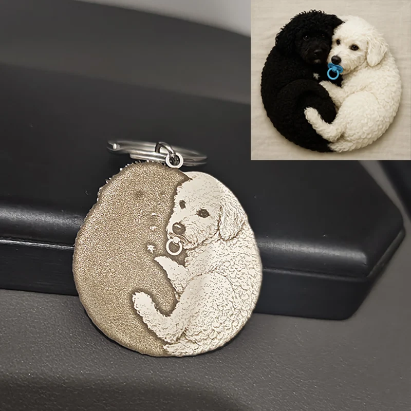 Personalized Custom Carved Pet Cat Dog Pendant Keychain Stainless Steel Customized Multiple Pets Photo Jewelry Exquisite Gifts