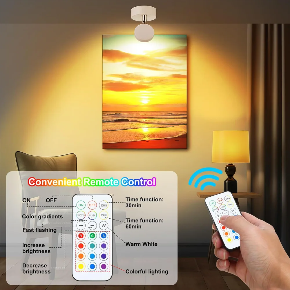 RGB وحدة إضاءة LED جداريّة مصباح قابلة للشحن ضوء الليل التحكم عن بعد للتدوير عكس الضوء غرفة نوم الأضواء اللاسلكية لديكور غرفة المعيشة