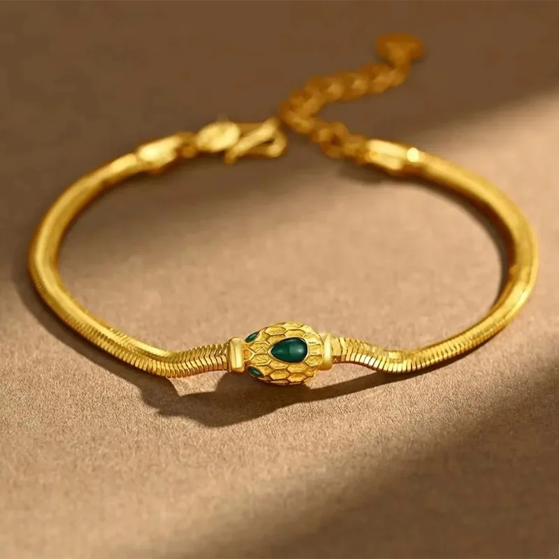 

Gold store's new 24K real gold enamel green snake bracelet for women 9999 niche design versatile hand jewelry