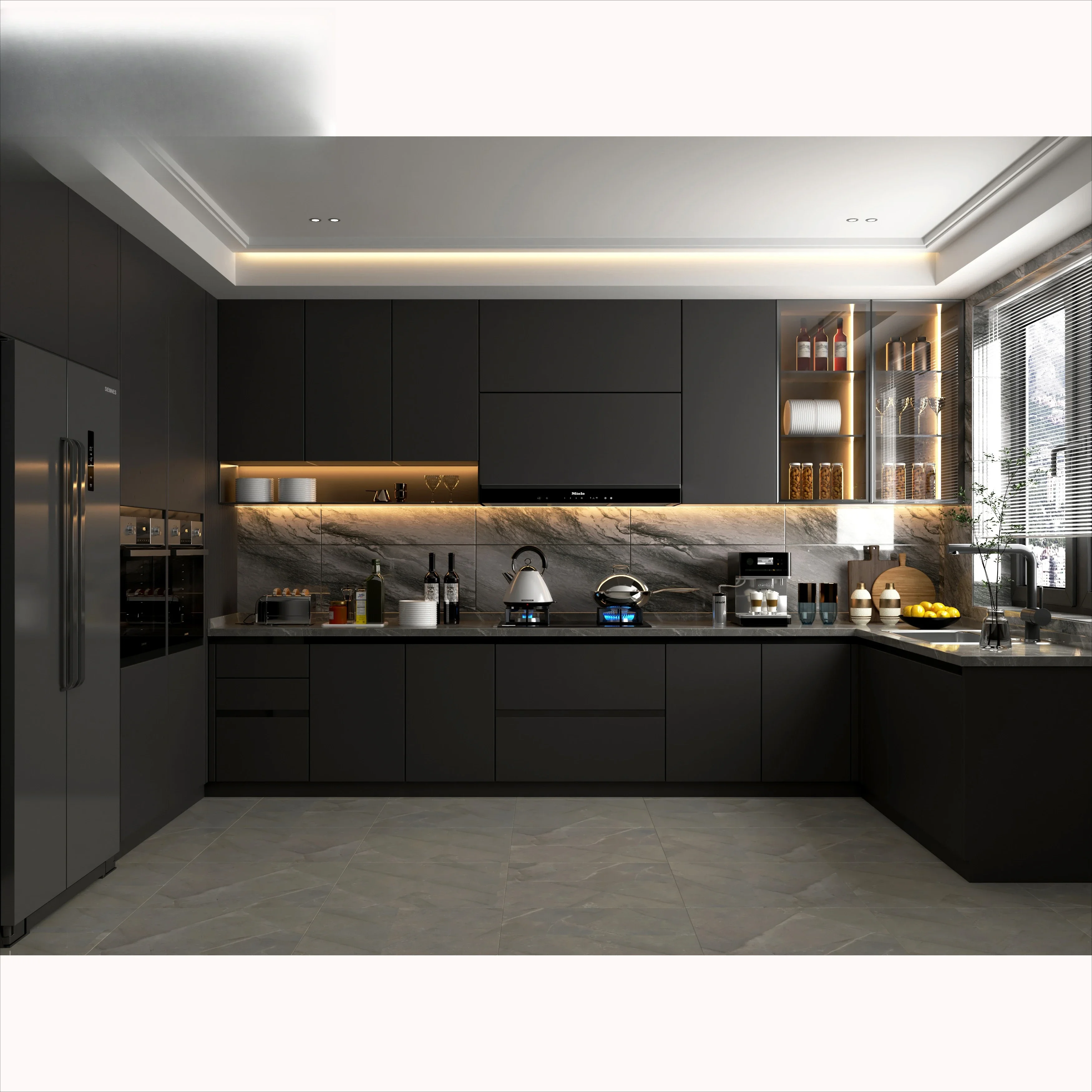 Durable Kitchen Cabinets Modern Wooden Kitchen Cabinets Black Lacquer Kitchen Cabinets with Countertops