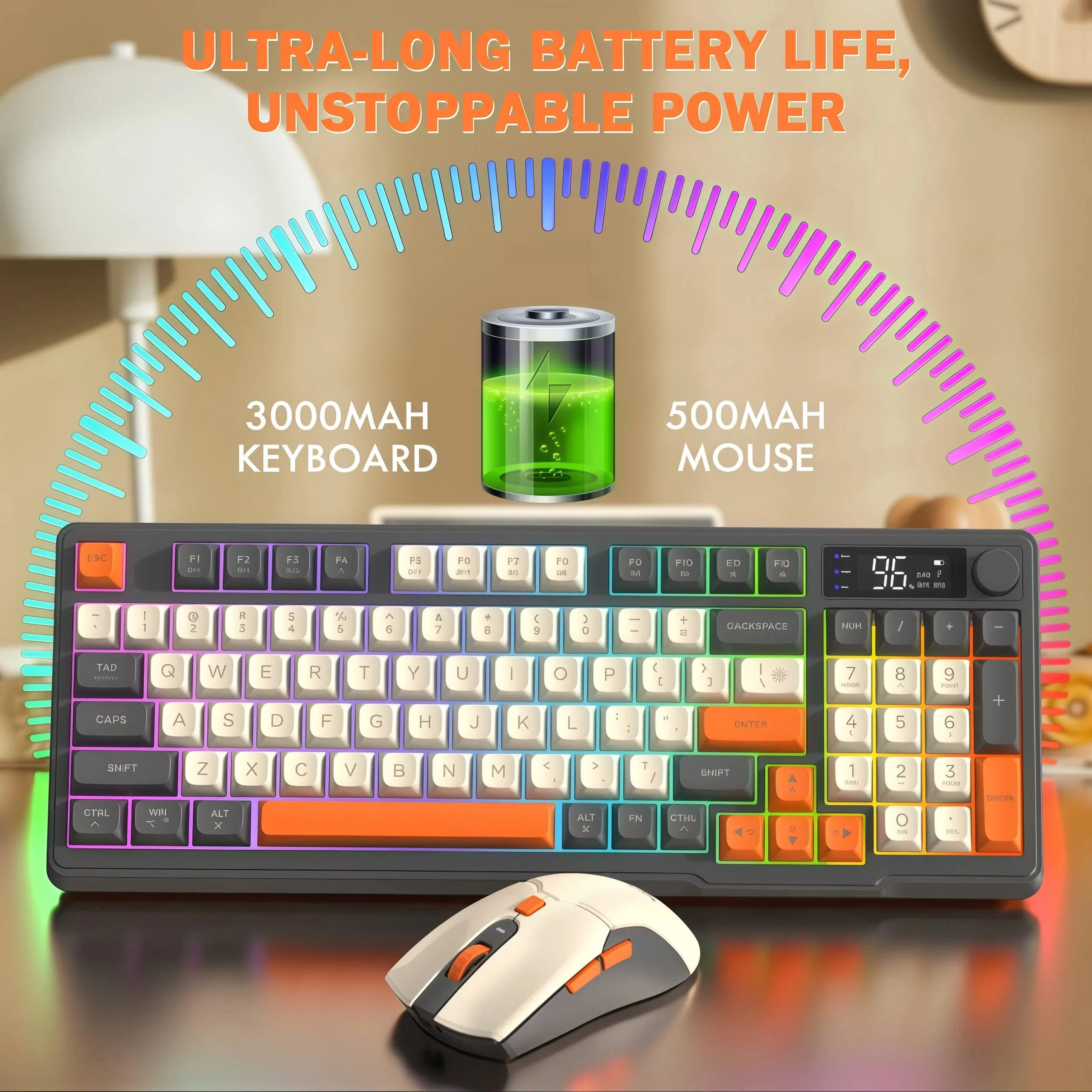 T96 Wireless Keyboard Mouse Combo, 96-Key PBT RGB Keyboard Mouse Kit,  Dual Mode Bluetooth 2.4G Mouse Keyboard Set, Long Battery