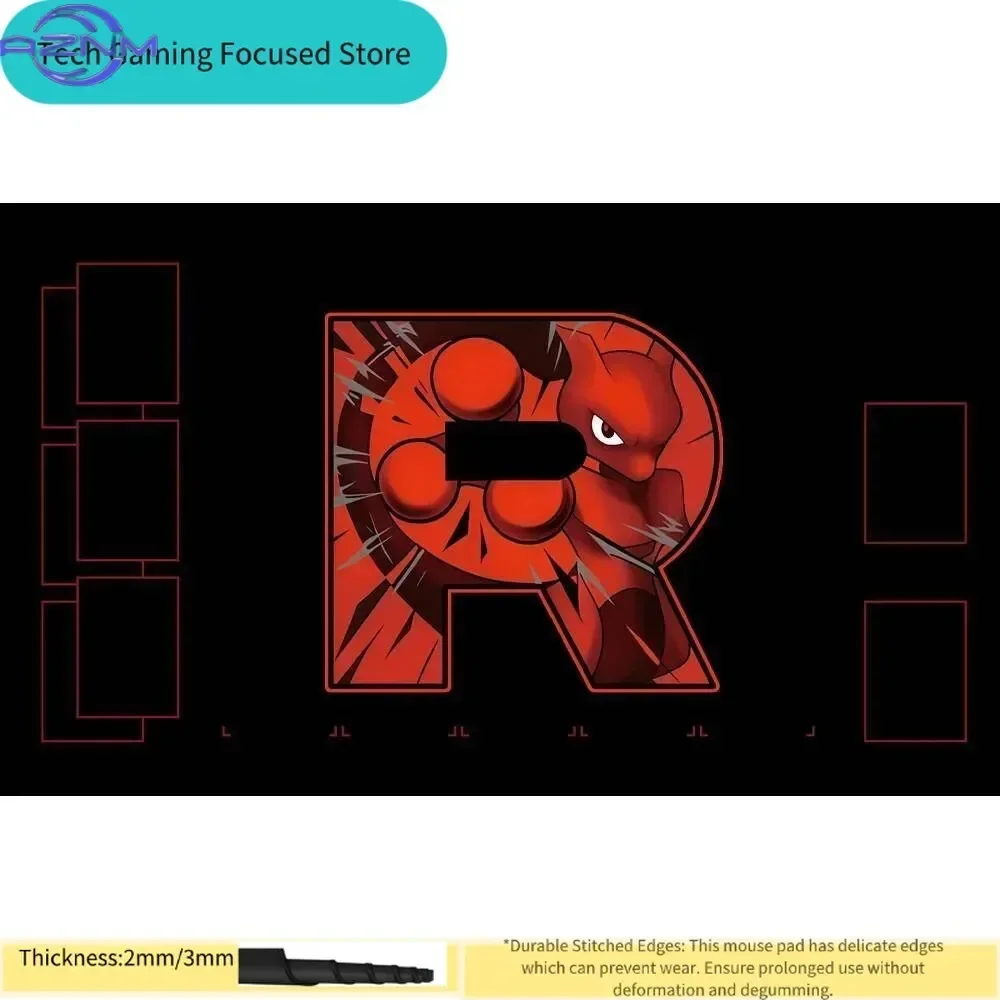 Minimal Line Art Pokemon Team Rocket R Logo  Mouse Pad, Waterproof Non Slip Desk Playmat for Card Game