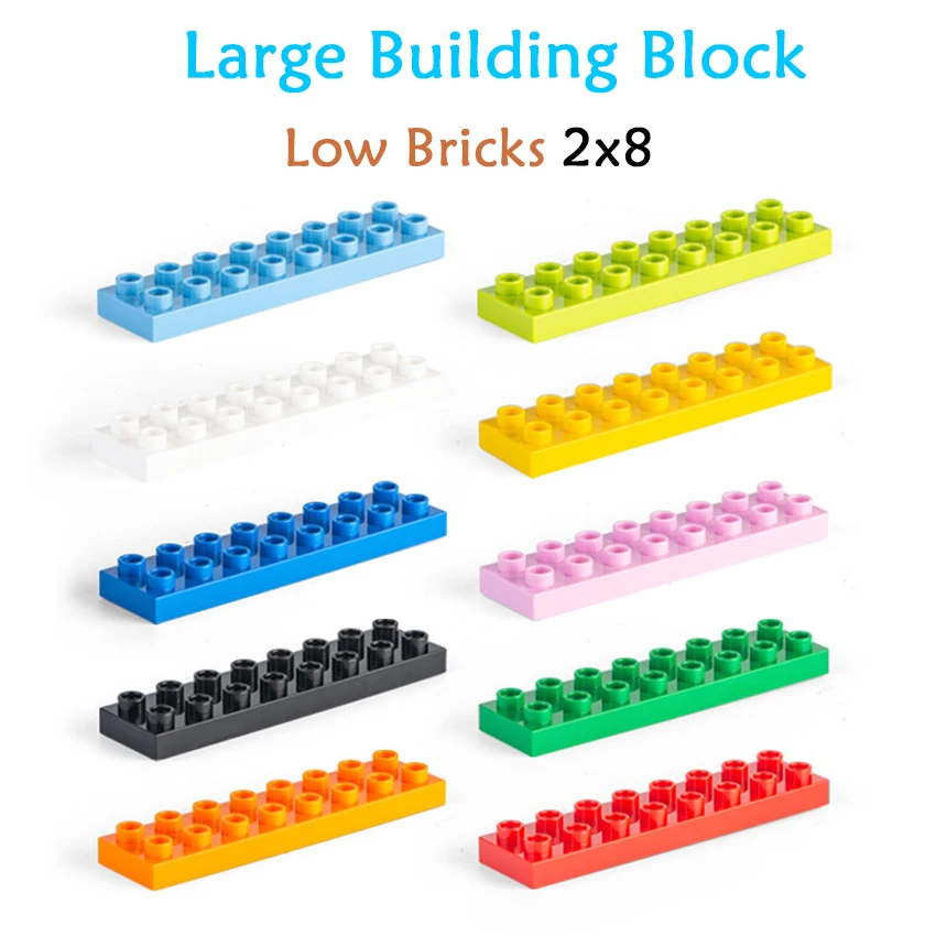 Large Particle Building Block 28/14/7pcs Components with Big Low 2x8 DIY Educational Puzzle Assembly Building Block Wall Scene