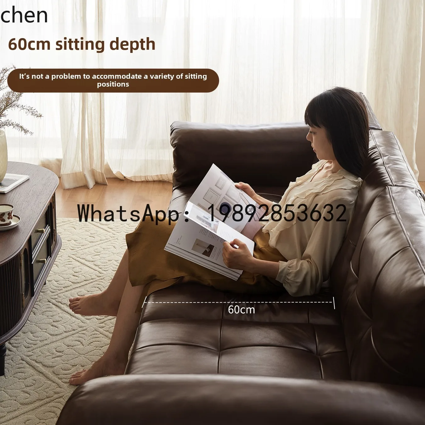 

FF ingenious retro leather sofa solid wood antique style living room home straight row new high-end furniture