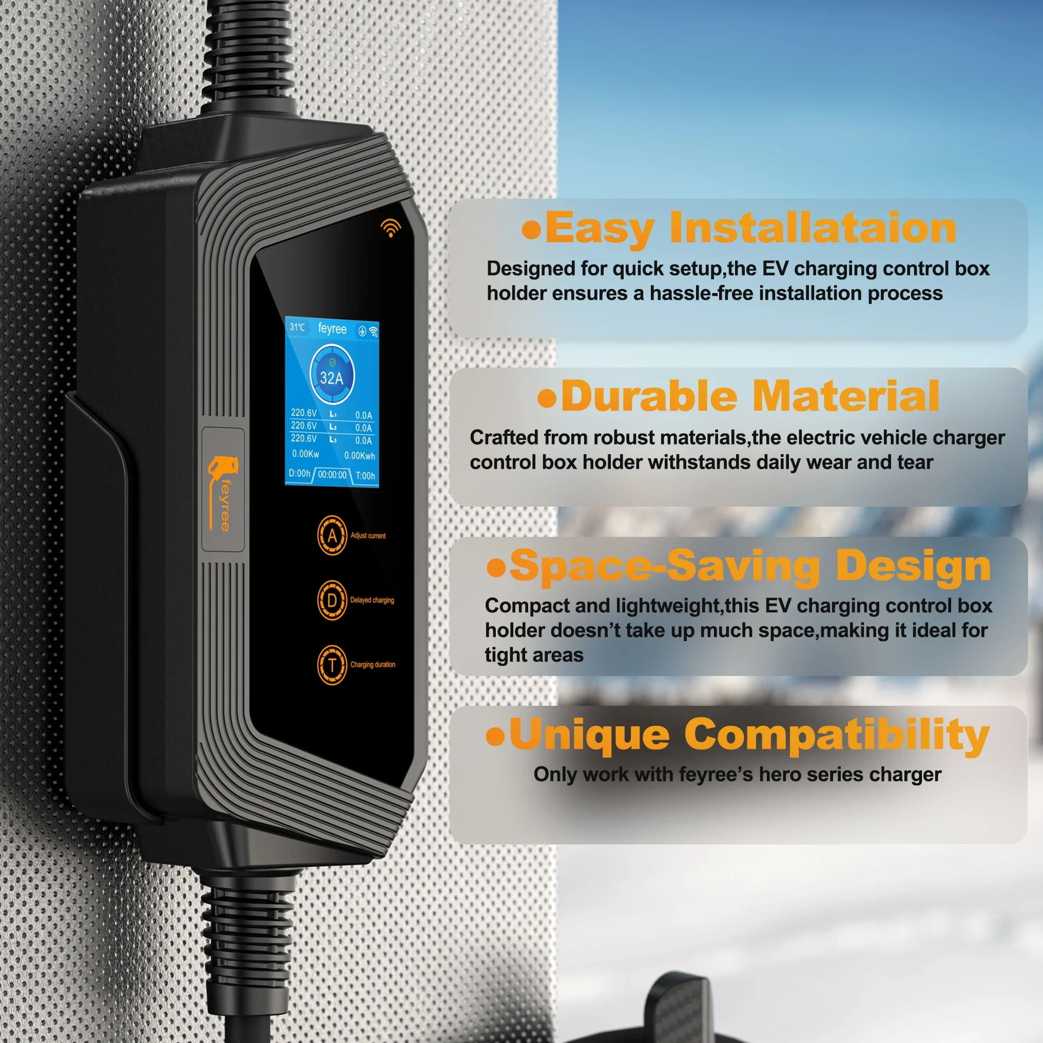 Feyree EV Charging Hook Wallbox Holder Control Box Holder  Easy Installation Electric Vehicle Charger