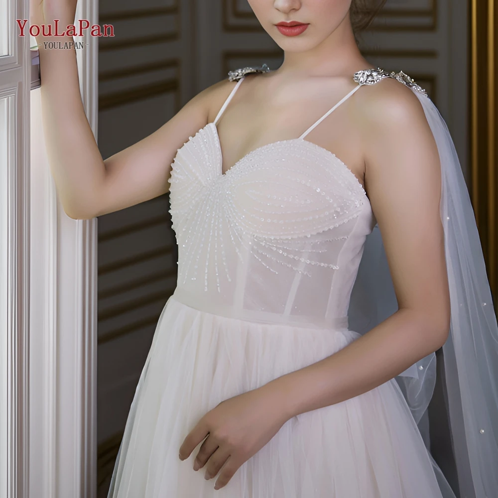 YouLaPan G64 Scialle da sposa Cattedrale Lunghezza Mantello Velo Maglia Bolero Donna Plus Size Treno da sposa rimovibile Trasparente Mantello fai da te