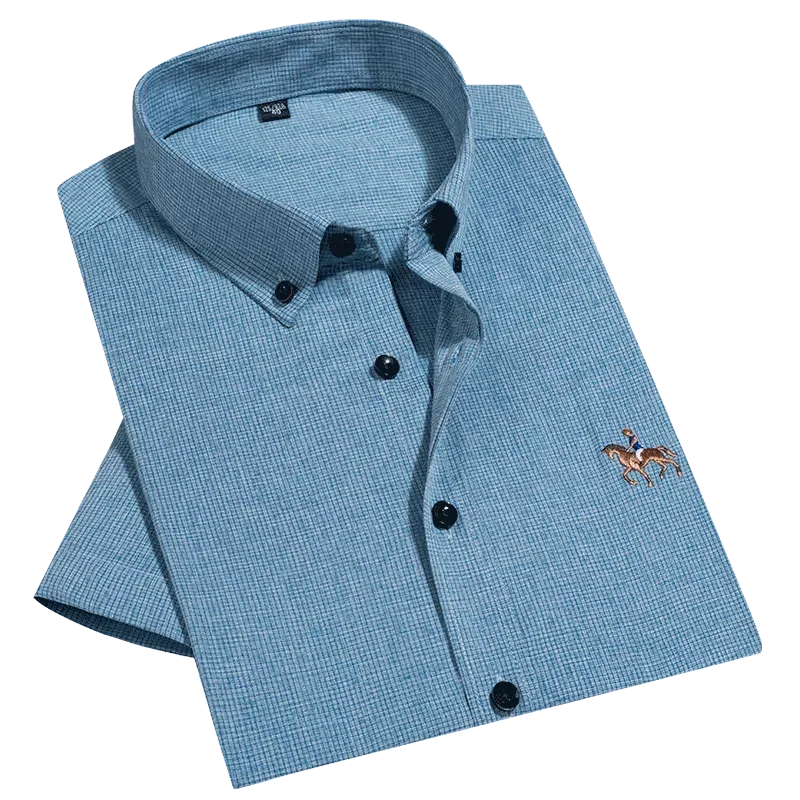 Men's Ice Silk Viscose Materia Short Sleeve Shirts Without Pocket  Classic Business Casual Shirt Standard Fit r Button Shirts