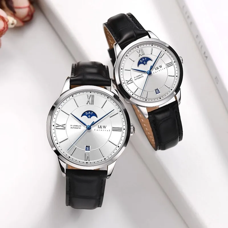 

КАРНАВАЛ женские механические часы женские брендовые роскошные часы с сапфировым календарем с автоматическим механизмом модные женские часы Montre Femme