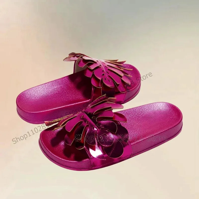 Pantofole open toe con design floreale in metallo rosso rosa Slip On Scarpe da donna Romanzo Fashion Party Banchetto all'aperto 2025 Zapatos Para Mujere