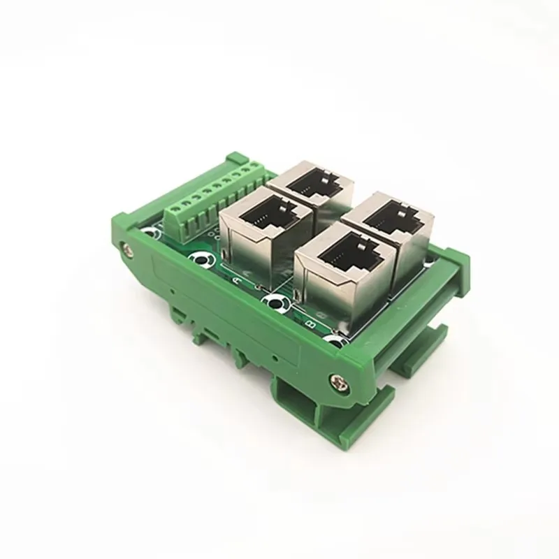 مقبس عمودي للسكك الحديدية RJ45 8P8 DIN مع 4 قنوات، مزود بكتلة طرفية للحافلة المحمية، والكتلة الطرفية، والموصل
