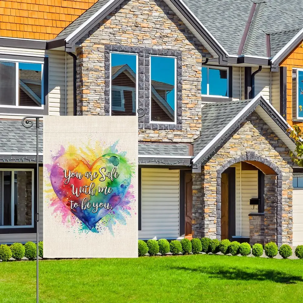 Perfectinsoy You Are Safe With Me To You Watercolor Garden Flag, Inclusion Equality Banner, Community Progress Welcome Yard  WZZ