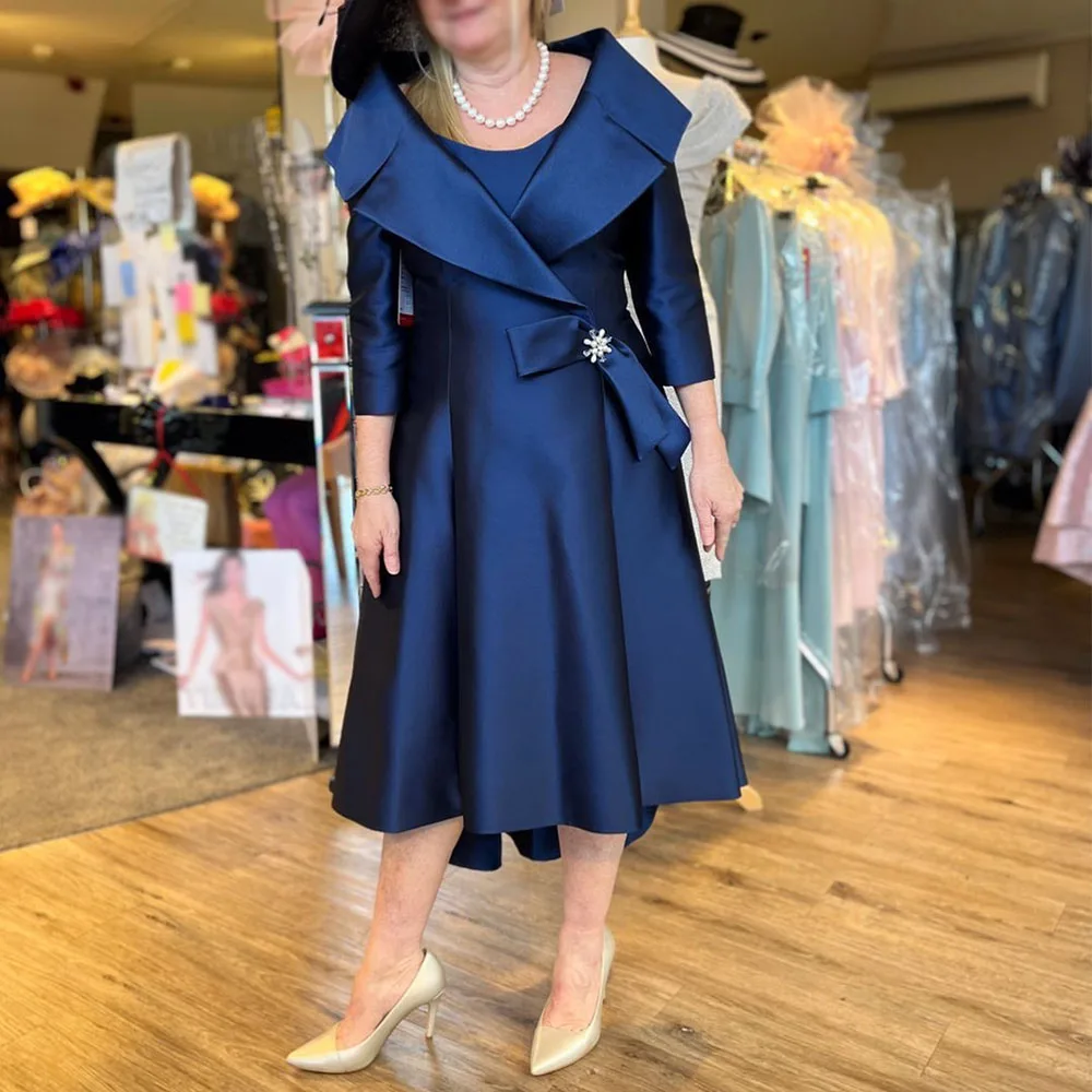 

Индивидуальный пошив: Асимметричное вечернее платье из атласа для матери невесты, больших размеров, 2 предмета, с рукавами 3/4, для свадебных гостей