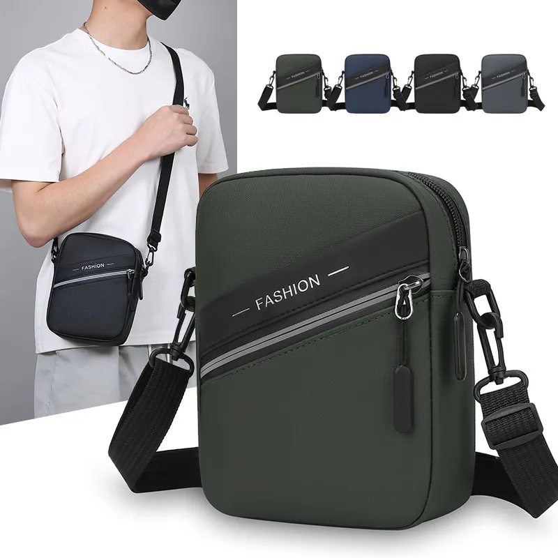 

Vertical square men's crossbody bag, lightweight and wear-resistant PU leather commuting backpack, multi-compartment men's bag