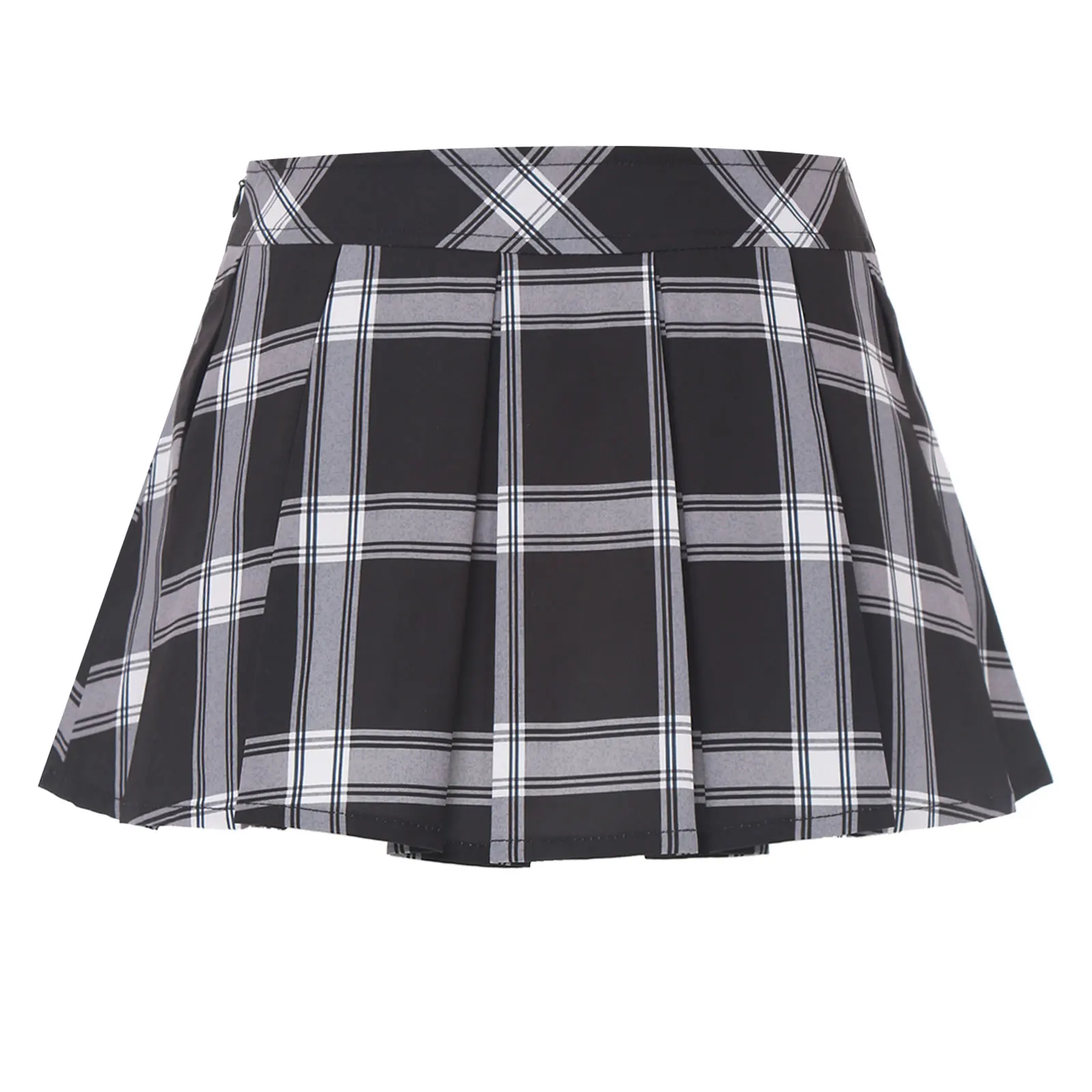 Womens Retro Plaid Pleated Mini Skirt Japanese Student Schoolgirl JK Uniform Cosplay Costume Slim Fit Flared A-line Short Skirt