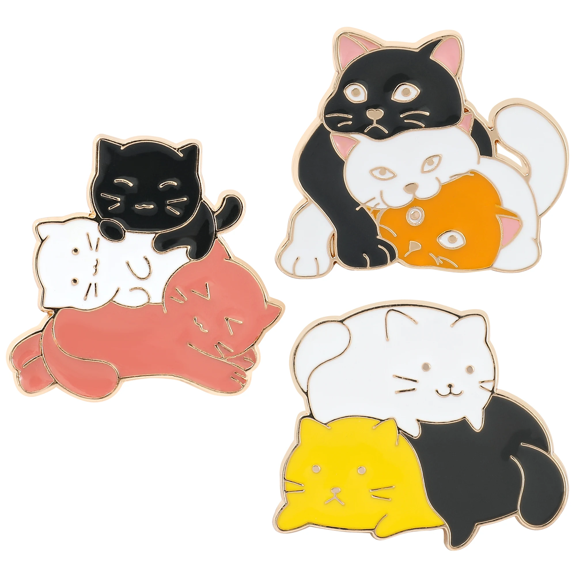 

Kitten Stack Enamel Pins Kawaii Kittens Playing Stack Metal Brooches Animal Badges Pins up Gift for Cat Lover