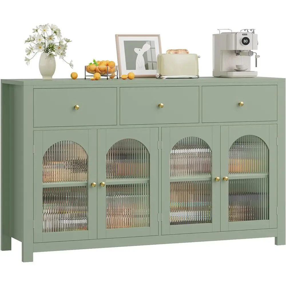 

Buet Cabinet with Storage, 55.1" Large Sideboard Buet, armhouse Kitchen Cabinet with 3 Ders and 4 Do, Wood Coee Bar Table or Kit