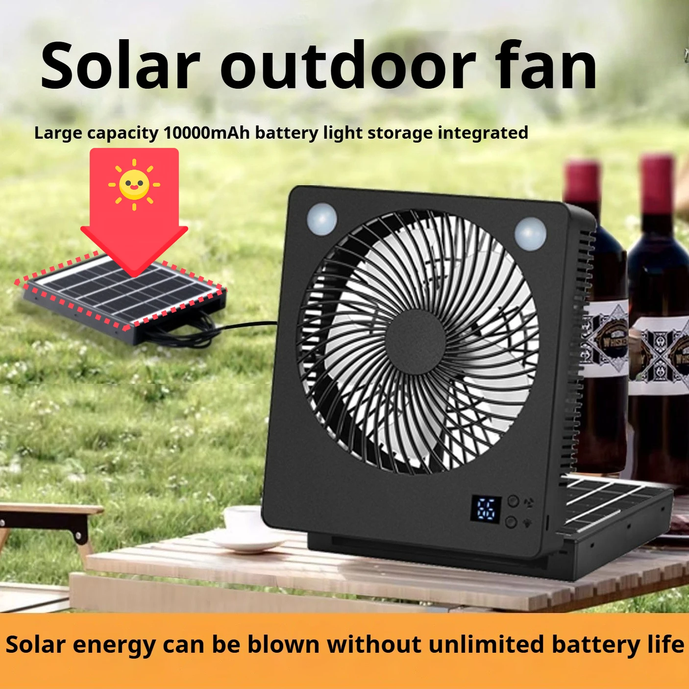 

‌Solar Powered Desk Fan USB Sun Rechargeable Smart Circulating Fans Long Battery Life Office Dorm Room Home Outdoor Camping Cool