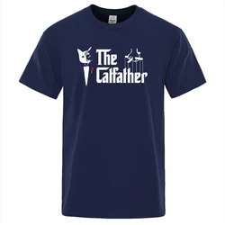 The Catfather Cat Printing Men's Tees Shirts Crewneck Brand Clothes Casual Oversized T Shirt Male Short Sleeve Fashion T-shirt