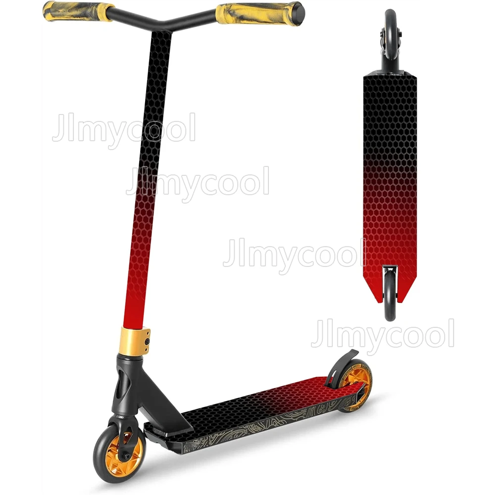 Red and Black Gradual Change Honeycomb Pattern Scooter Sticker Skateboard Scooter Floor Mat Stickers Personalized Cool
