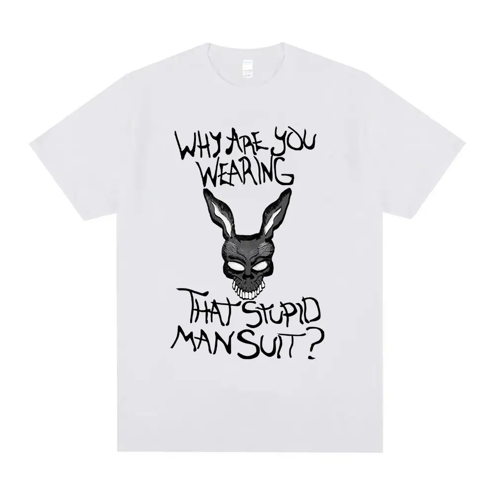 فيلم دوني داركو لماذا يرتدي هذا الرجل الغبي البدلة مضحك ميمي تي شيرت الرجال النساء عادية القطن خمر قصيرة الأكمام تي شيرت #6
