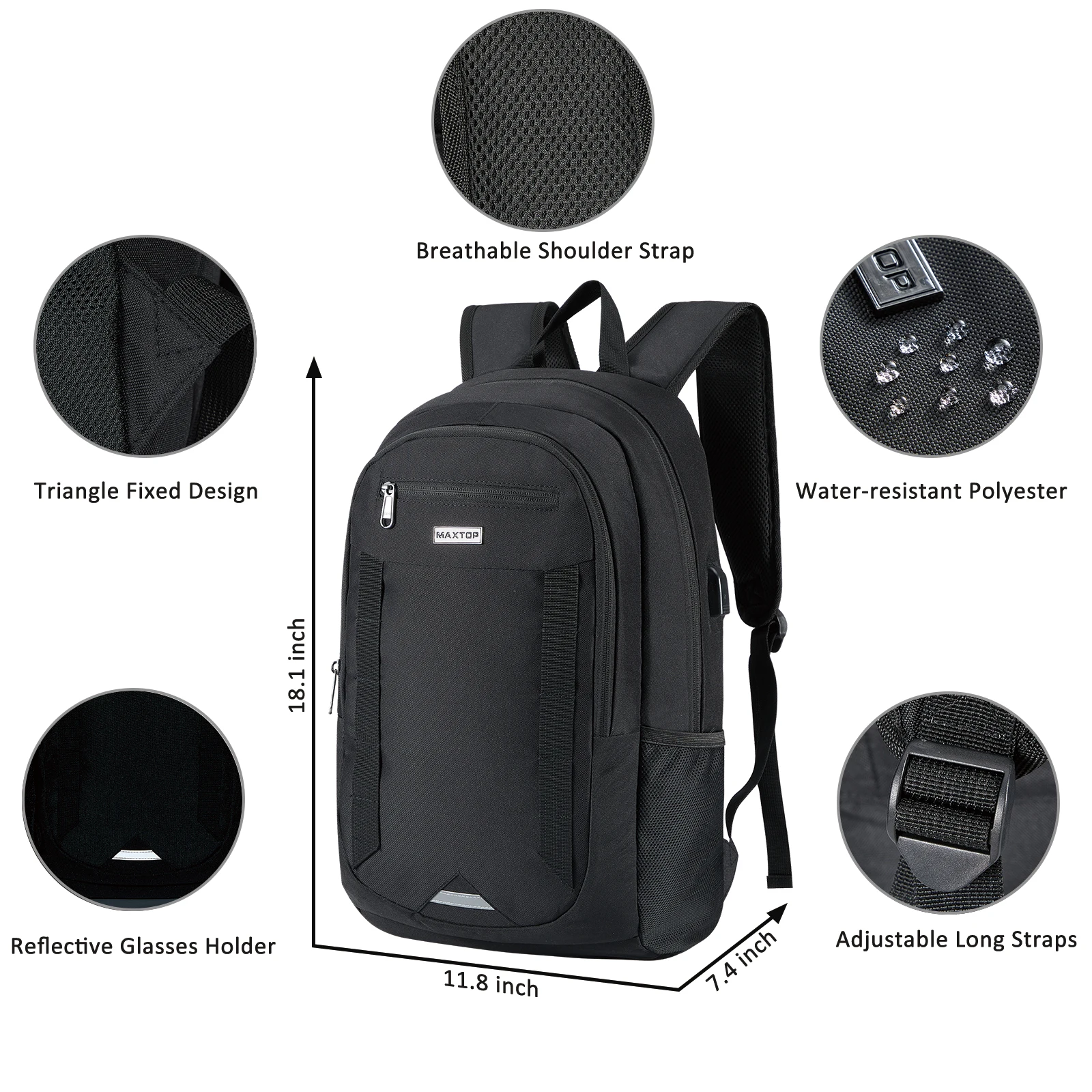 MAXTOP-mochila para ordenador portátil, morral para ordenador de negocios con puerto de carga USB, librería universitaria, se adapta a ordenador