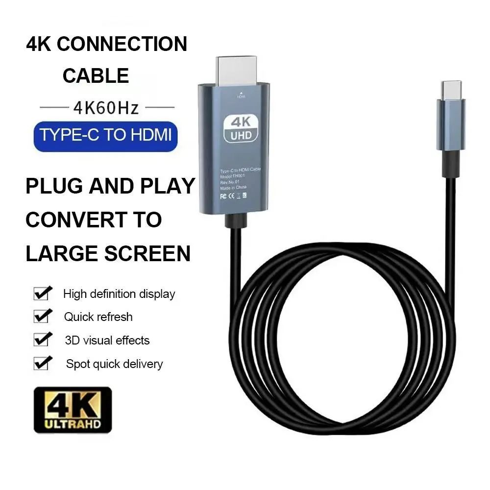 

Accessories 1080p Type-C to HDMI 4K@30hz Plug and Play 4K HD Cable USB 3.1 Projection Screen Video Cord