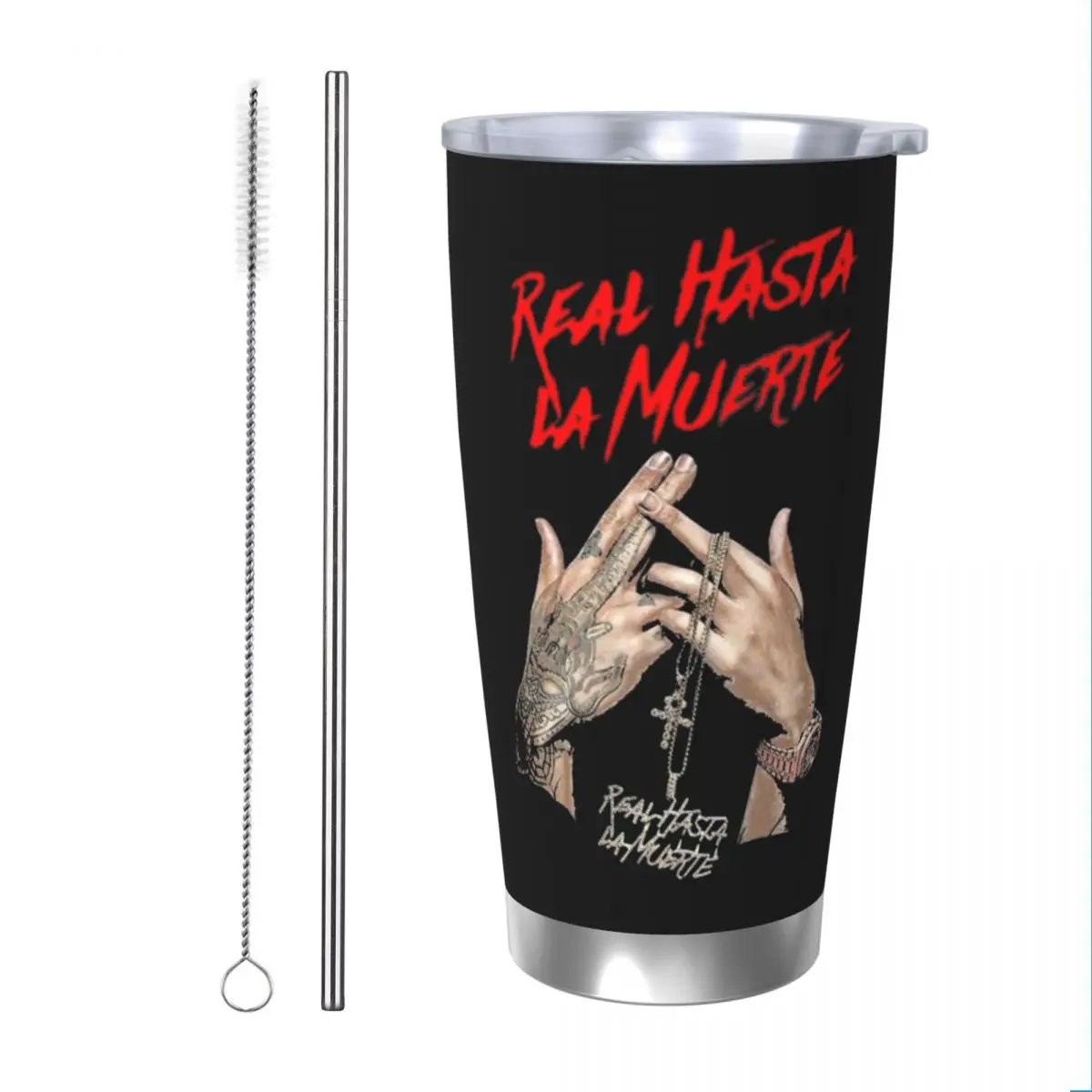 Anuel AA Real Hasta La Muerte Tumbler Vacuum Insulated Coffee Cups with Lid Straw Outdoor Mugs Hot Cold Drink, 20oz