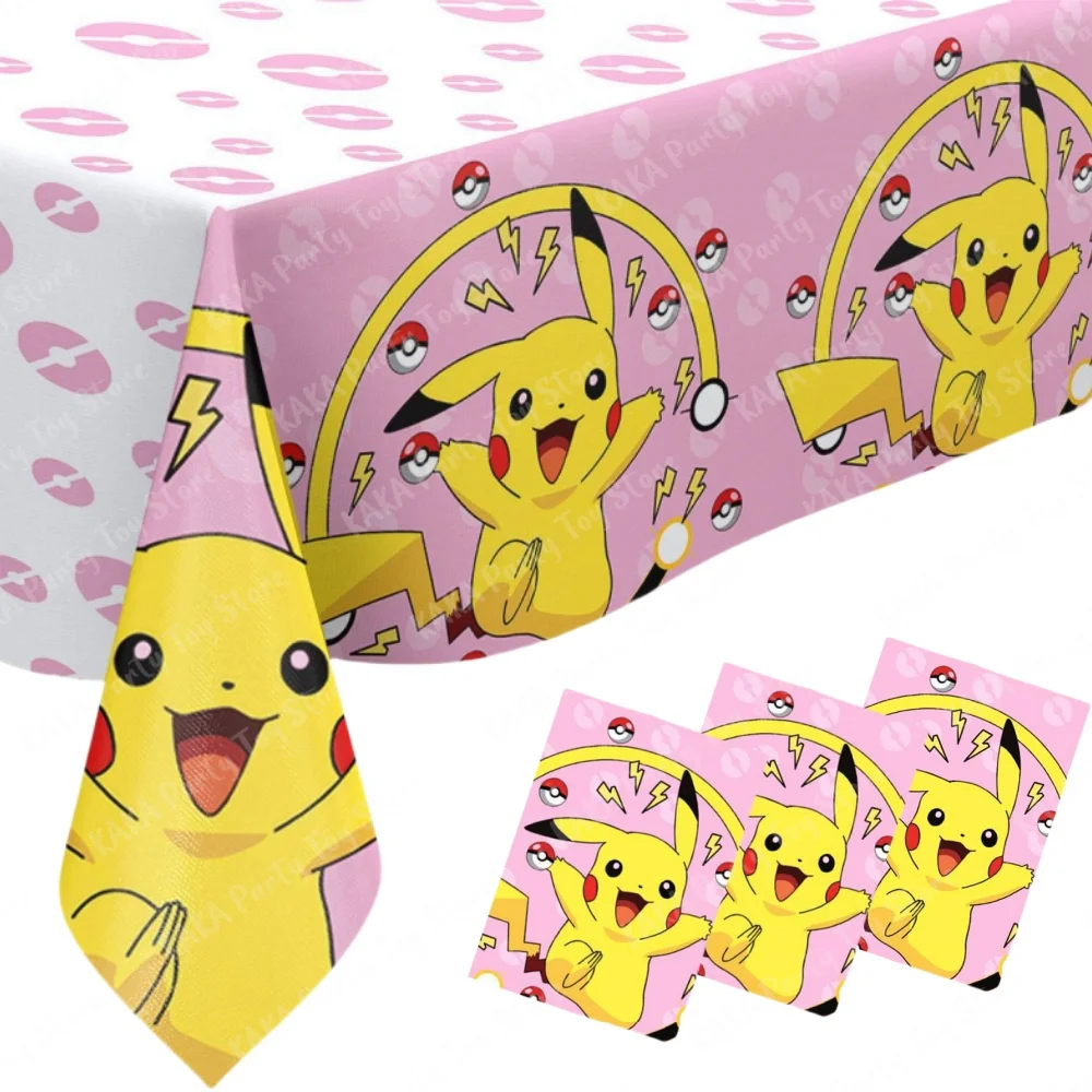 Pokemon Tablecloth Kids Birthday Supplies Pikachu Disposable Plastic Tablecover Party Decorations for Boys Girls Baby Shower