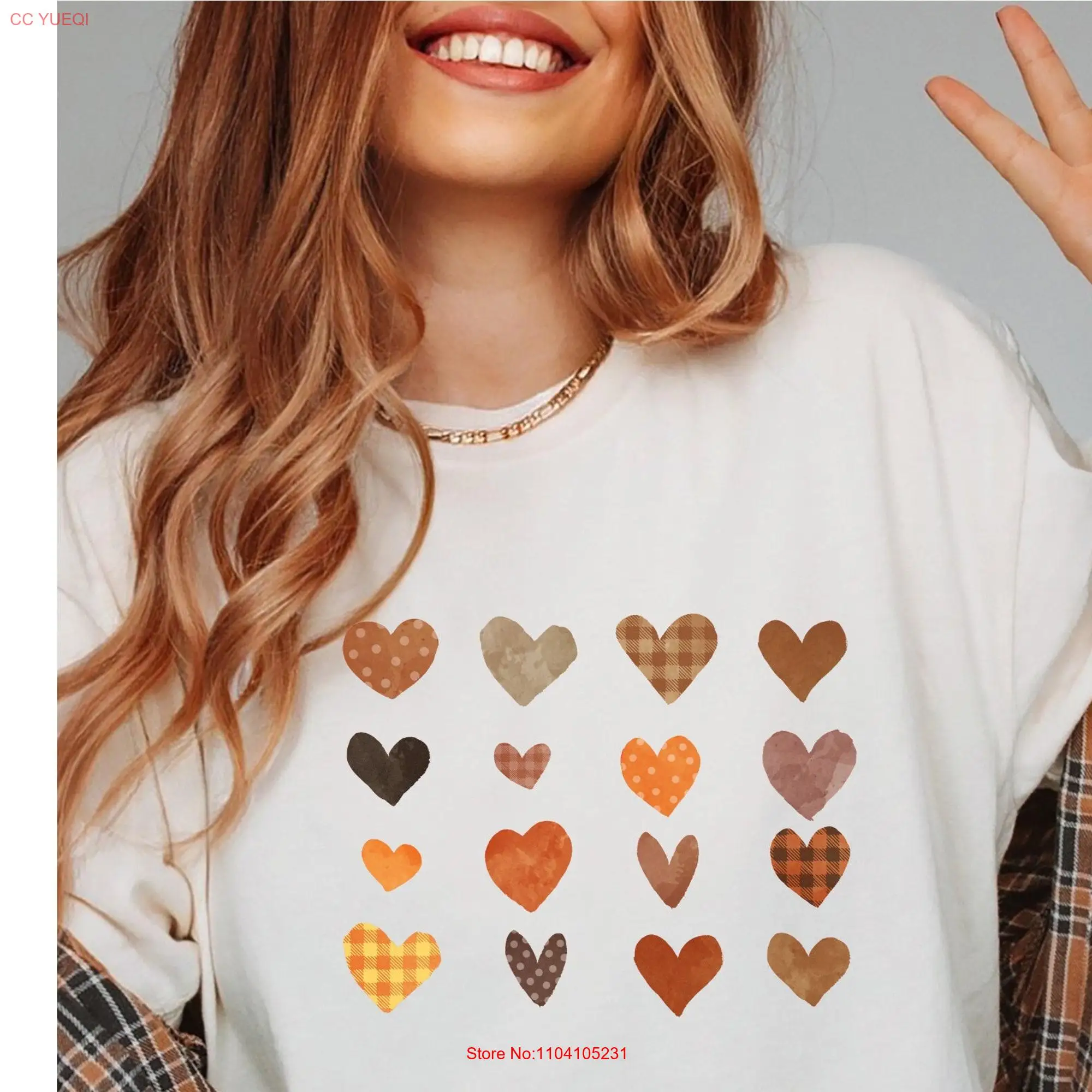 Vintage Fall Hearts T Shirt Retro Heart Autumn Design Watercolor long or short sleeves