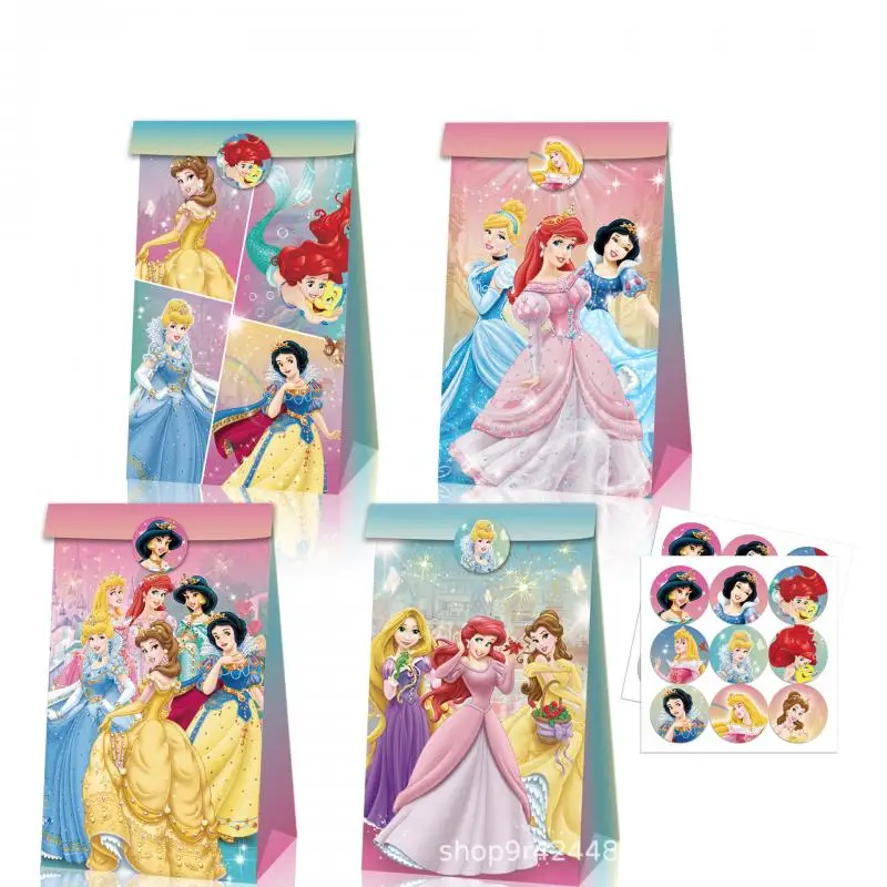 Disney Carton Candy Gift Box 12Pcs Anime Princess Kraft Paper Bag Sticker Portable Paper Box Child Party Paper Bag Wholesale