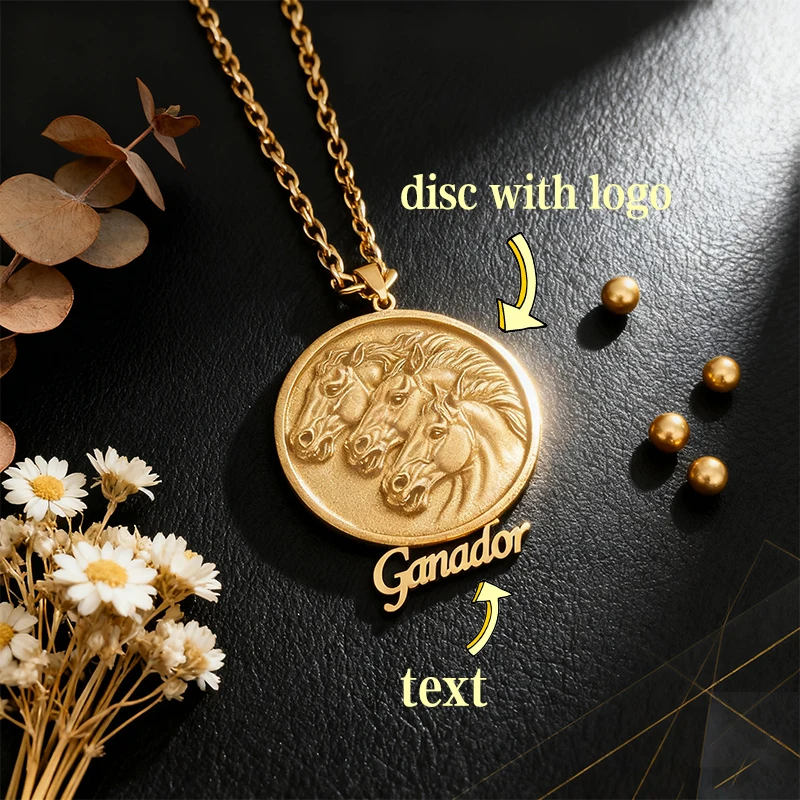 

Custom Logo Text Circle Pendant Necklace Jewelry collares para mujer Personalized Gifts Chains for Man bijoux acier inoxydable