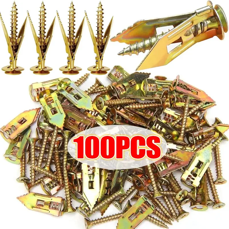 100/10pcs Self Drilling Expansion Screws Drywall Anchors with Screws Heavy Duty Zinc Plated Metal for Photo Frames Wall Shelves