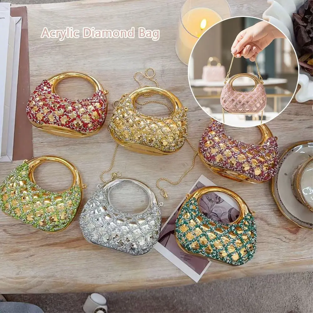 Solid Color Acrylic Diamond Bag Shiny Surface Luxury Design Diamond Crossbody Bag Grid Chain Acrylic Material